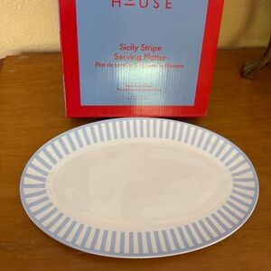 Round House Sicily Stripe Oval Serving Platter Bone China